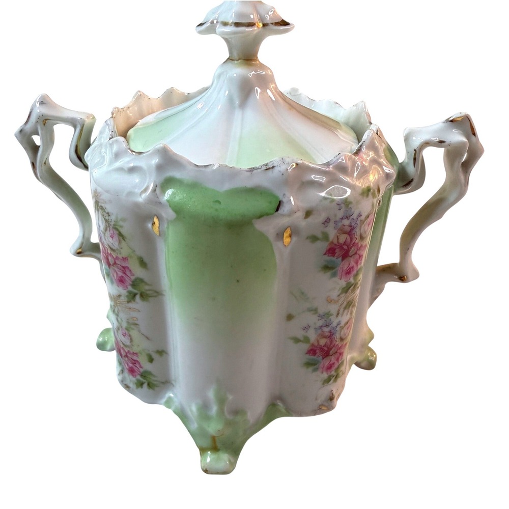 Antique Saxe Altenburg Germany Sugar Bowl Jar Victorian Floral Candy Dish